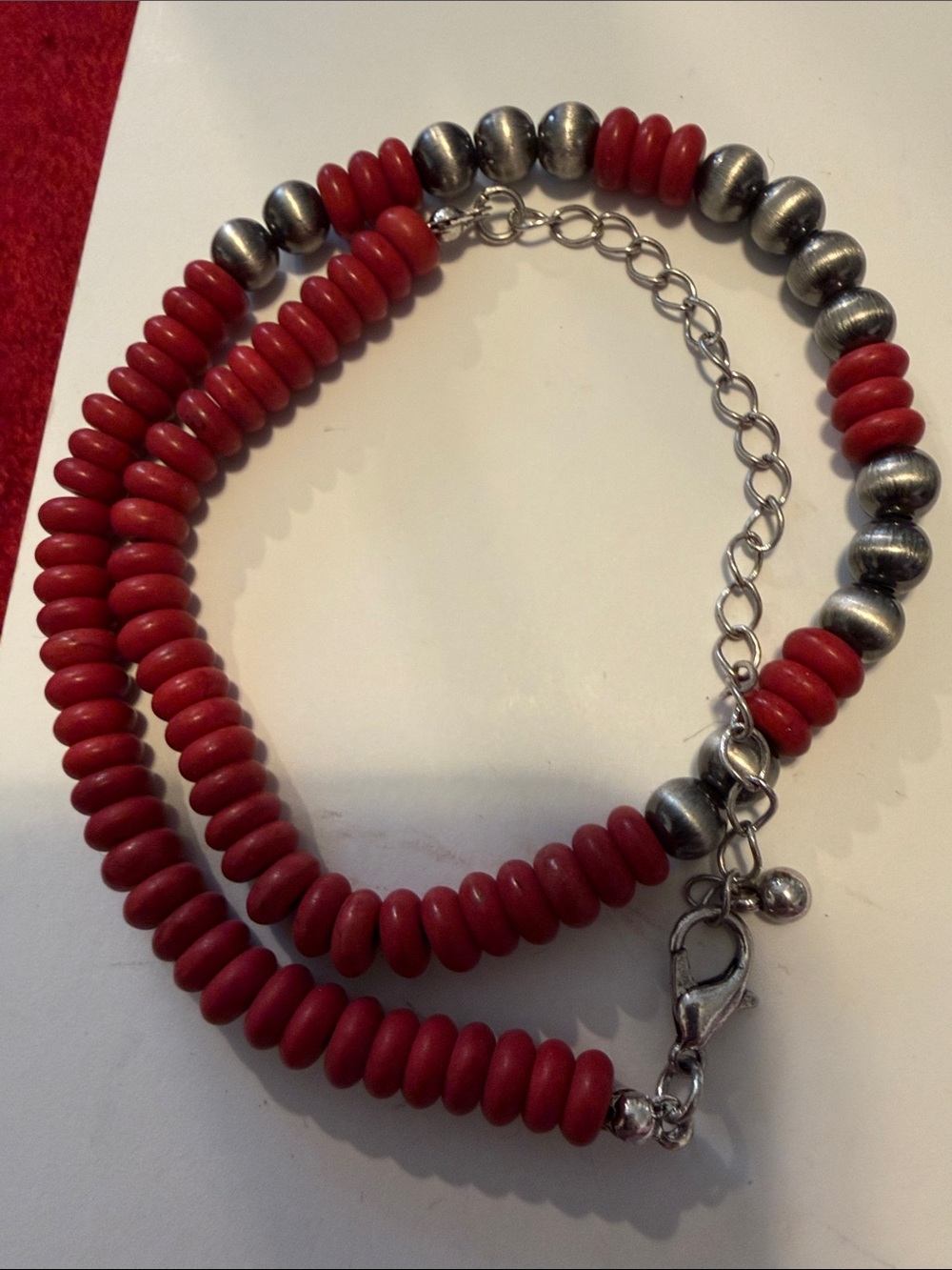NEW wooden Beaded Double-Strand Bracelet with Silver Accents or anklet 12”-15”